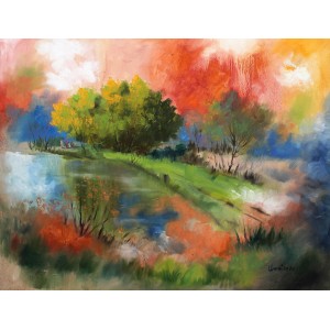 Tahir Bilal Ummi, 36 x 48 Inch, Oil on Canvas, Landscape Painting, AC-TBL-038